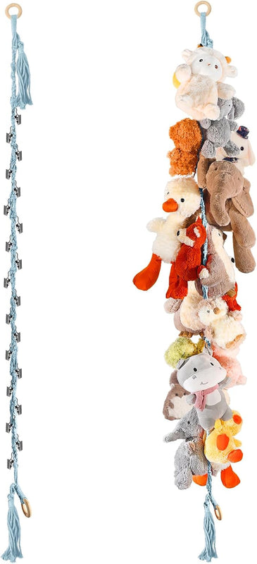 CERETIA 80" 2-Pack Cotton Hanging Storage Chain For Stuffed Animals Storage with 20 Metal Clips, Stuffed Animal Organizer Chain for Wall Corner Nursery Play Room, White