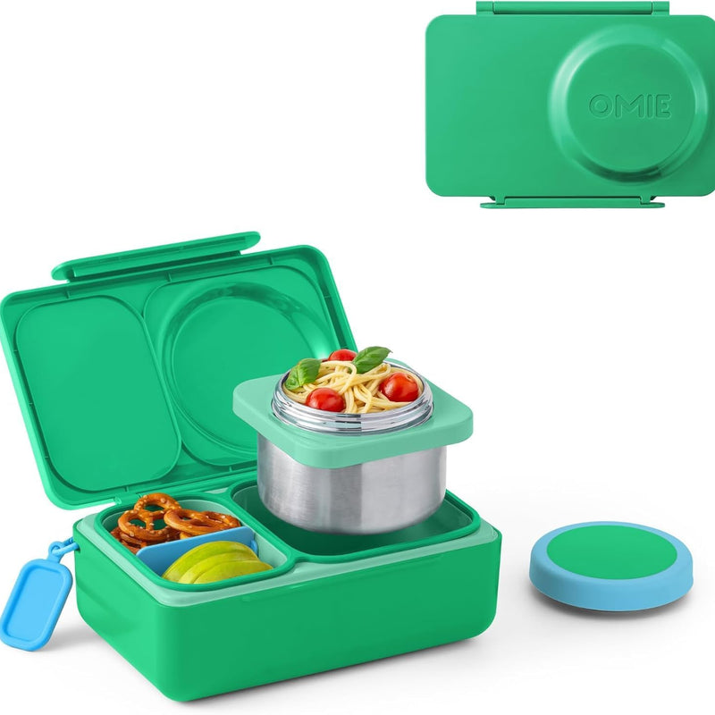 Omie OmieBox UP bento Box for Kids | Insulated Lunch Box | Leak Proof Vacuum Insulated Thermal Food jar | Cooler ice Pack | 2 Compartments (Graphite)