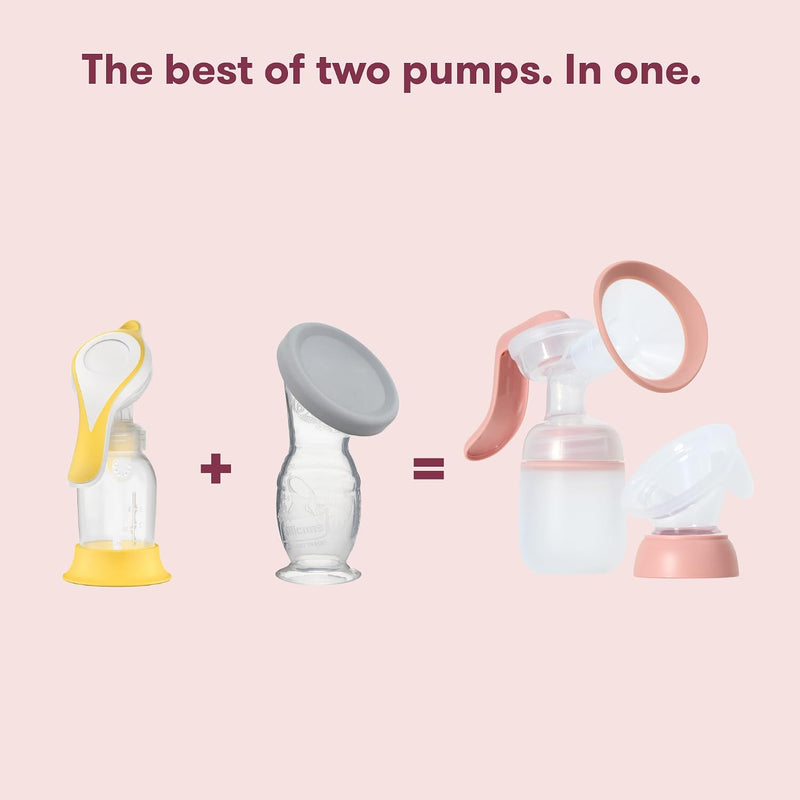 Frida Mom 2-in-1 Breast Pump, Manual Hand & Hands-Free Suction Cup | Dual-Mode Wireless Milk Collector, Ergonomic Handle, SoftFeel Flange for Breastfeeding Comfort