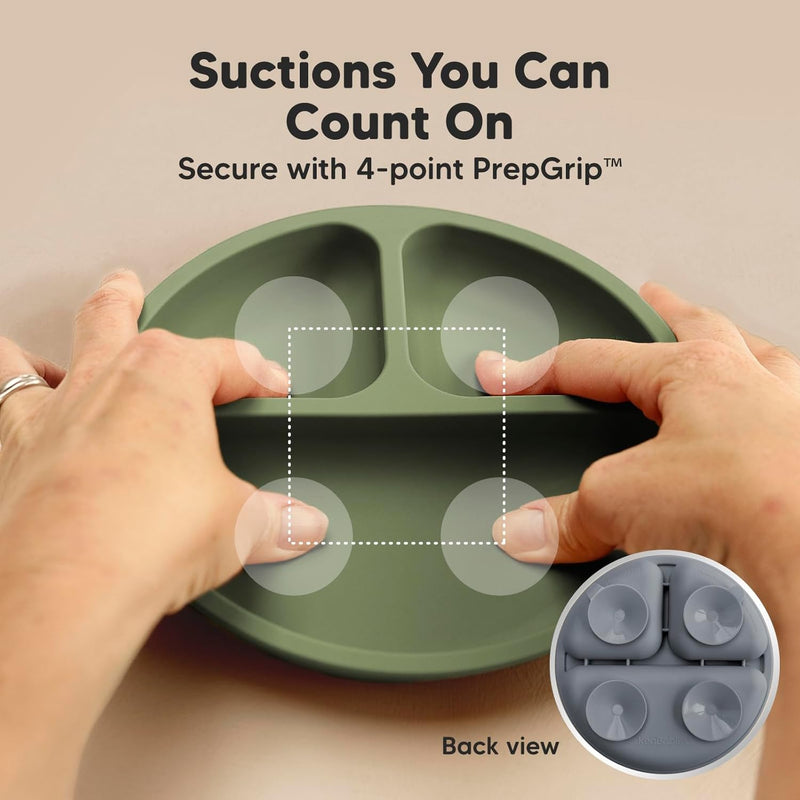 KeaBabies Suction Plates with Lids for Baby, 3-Pack, 100% Silicone (Slate) | Silicone Toddler Plates with Suction, Divided, Kids Baby Led Weaning Essentials, Dishwasher Safe, Microwave Safe, BPA-Free