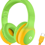 ADOOPE Wired Kids Headphones with USB C Plug, 85dB Safe Volume, Adjustable Headband, Tangle-Free Cord Headphones for School, Tablet, Travel (Light Purple & Pink, Without Microphone)