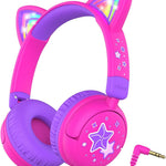 Cat ear headphones with led light up and 85dBA safe volume for kids, foldable and wireless compatible
