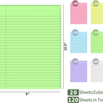 120 Sheets Loose Leaf Binder Paper, 6-Color Wide Ruled Lined Paper, 8” x 10.5”, 3-Hole Punched Notebook Paper Writing Paper for School Office