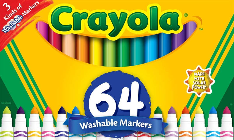 Crayola Washable Broad Line Marker Variety Set (64ct), Teacher School Supplies for Toddlers & Kids, Ultra-Clean, Window, & Gel FX Markers for Kids, 3+