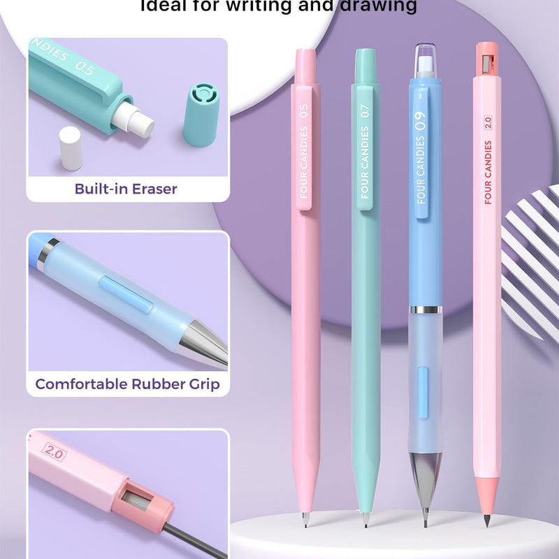 Four Candies 36PCS Mechanical Pencil Set with 624 Lead Refills (Pink) | 0.5mm - 2.0mm Mechanical Pencils, Aesthetic School Supplies for Writing, Drawing, Drafting , Note-Taking & Back to School