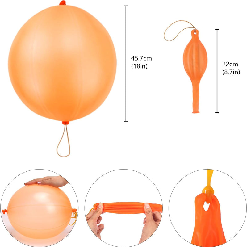 RUBFAC 36pc Punch Balloons, Birthday Party Favors for Kids, Heavy Duty Neon Bouncy Balls