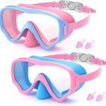 COOLOO 2 Packs Kids Goggles with Nose Cover, 180° Wide View Swimming Goggles for Kids 4-16, No More Hair Snags Anti-Fog No-Leak Snorkel Mask for Boys Girls Youth