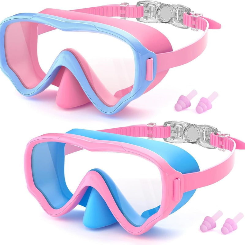 COOLOO 2 Packs Kids Goggles with Nose Cover, 180° Wide View Swimming Goggles for Kids 4-16, No More Hair Snags Anti-Fog No-Leak Snorkel Mask for Boys Girls Youth