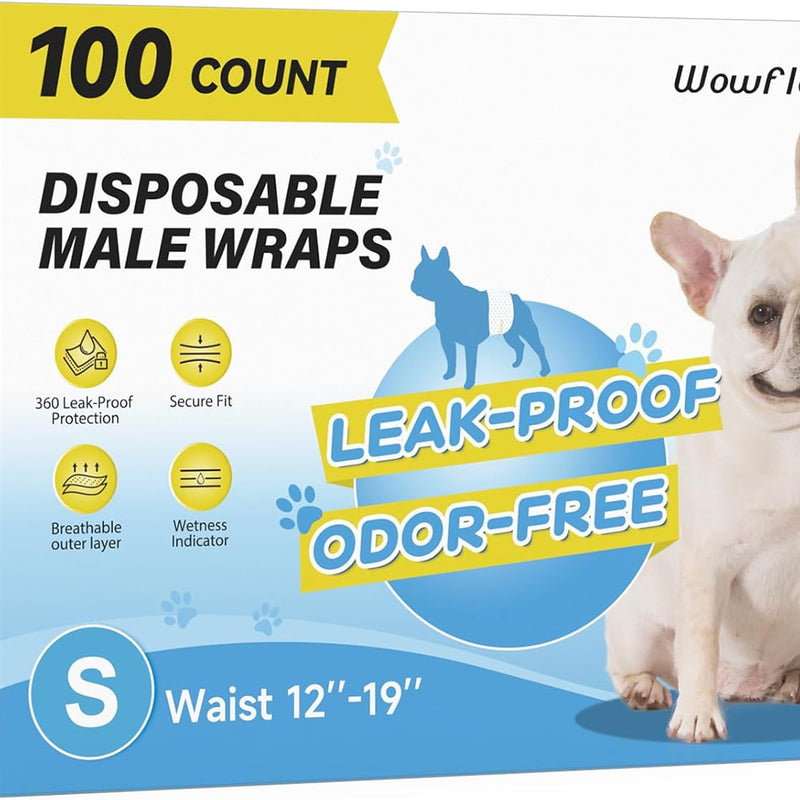 Wowflash 100 Count Dog Belly Bands for Male Dogs, Male Dog Diapers Disposable, Leakproof Dog Wraps with Wetness Indicator, Breathable Quick-Dry, Secure Fit for Doggy Puppy Training, X-Small