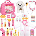 Meland toy doctor kit for girls, pretend play vet dog toys, stethoscope, dress up, 3-6 years old role play