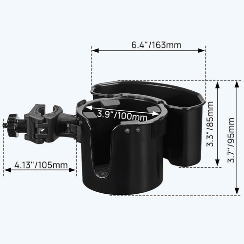 JOYTUTUS Wheelchair Cup Holder, 2-in-1 Walker Cup Holder with 6.4'' Large Storage Box, Drink Holder for Bottle with Handle, Fit for Wheelchair, Walker, Rollator, Stroller, Camper, Golf cart (Large)