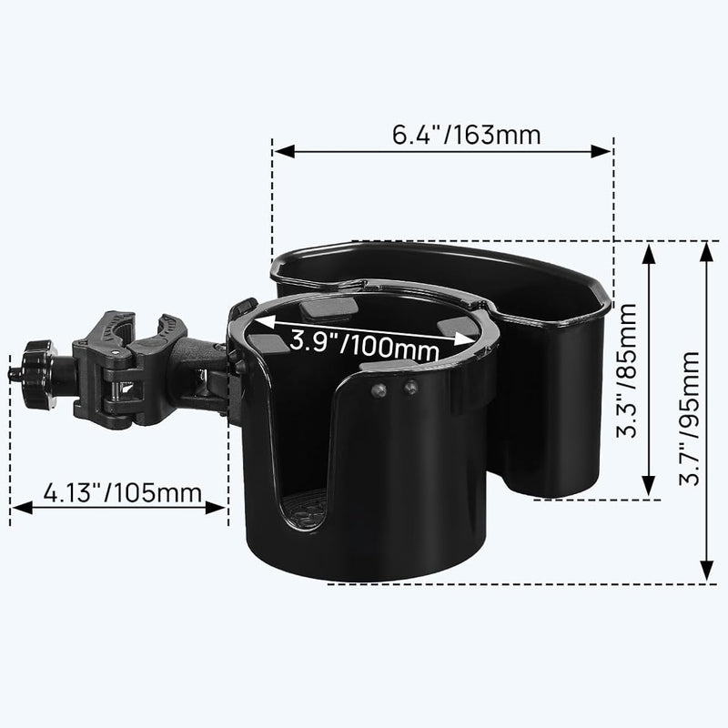 JOYTUTUS Wheelchair Cup Holder, 2-in-1 Walker Cup Holder with 6.4'' Large Storage Box, Drink Holder for Bottle with Handle, Fit for Wheelchair, Walker, Rollator, Stroller, Camper, Golf cart (Large)