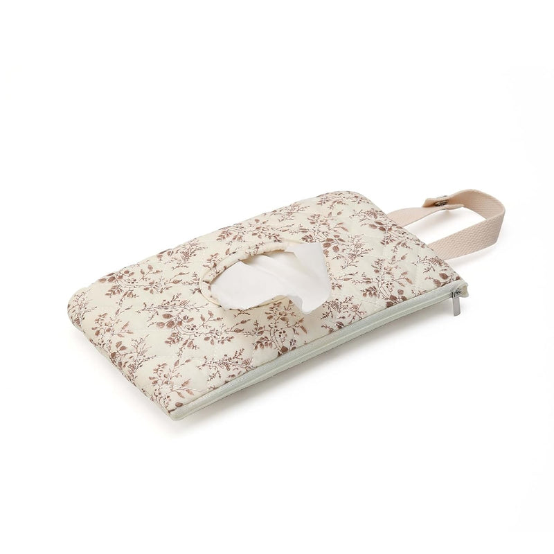 Quilted Baby Wipe Holder Floral Wipe Pouch Portable Hanging Wet Wipes Bag for Stroller, Travel
