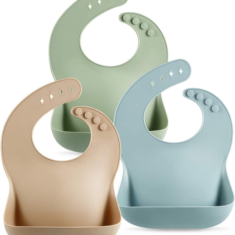 PandaEar Set of 3 Silicone Baby Bibs Waterproof, Soft, Unisex, 10-72 Months