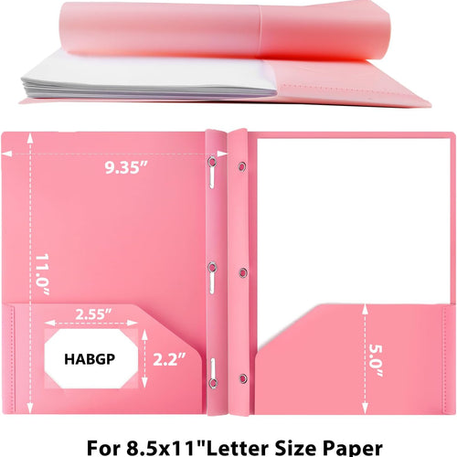 HABGP Two Pocket Folder With Prongs (5 Pack, Pastel Colors), Plastic Folders With Pockets and Business Card Holder, Fit Letter Size, for Organizing Papers in School, Office & Business
