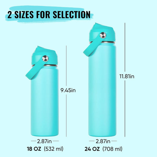 Fijinhom 18oz Insulated Stainless Steel Water Bottle, Wide Mouth Double Wall Vacuum, Silicone Straw, Sweat & Leak Proof, BPA Free Insulated Water Flask for Travel, Keep Cold 24h Hot 12h, Sky