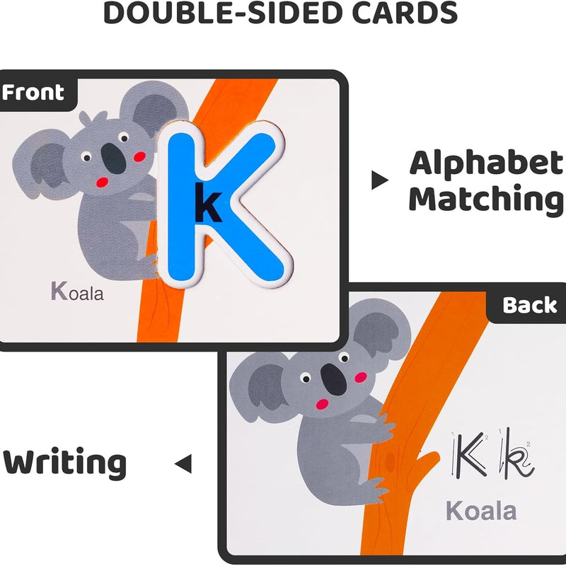 LiKee Wooden Alphabet Flash Cards and Puzzle for Preschool Educational Learning Games