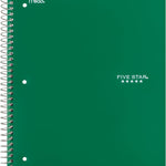 Five Star Spiral Notebook + Study App, 3 Subject, Wide Ruled Paper, 8" x 10-1/2", 150 Sheets, Fights Ink Bleed, Water Resistant Cover, Forest Green (73176)