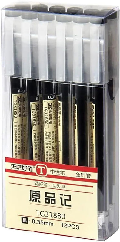 BEMLP Gel Ink Pen Japanese Style Liquid Ink Rollerball Pens Quick Drying 0.35mm Ultra Fine Point Ballpoint Maker Pen Premium for Office School Stationery Supply,12 Pcs/Set, Black