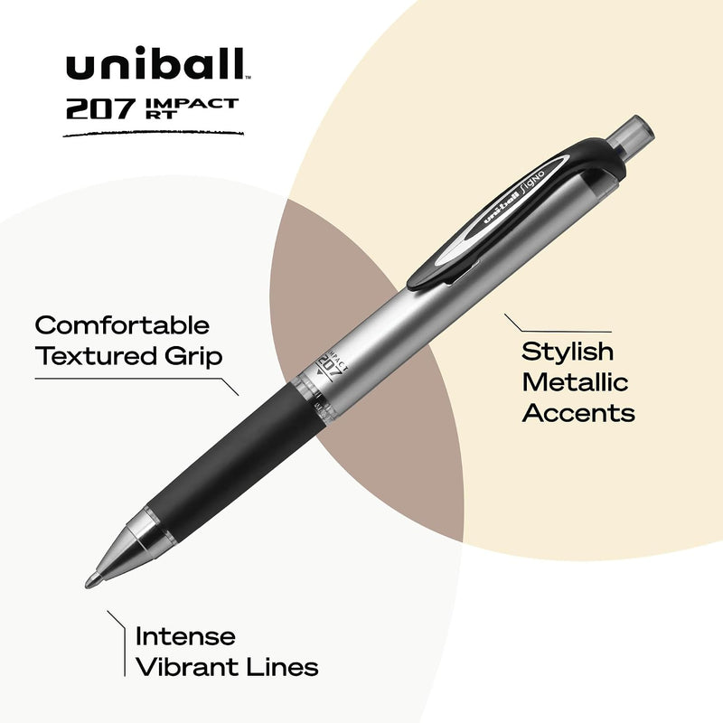 uniball 207 Impact Retractable Gel Pens, Bold Point (1.0mm), Black, 12 Pack