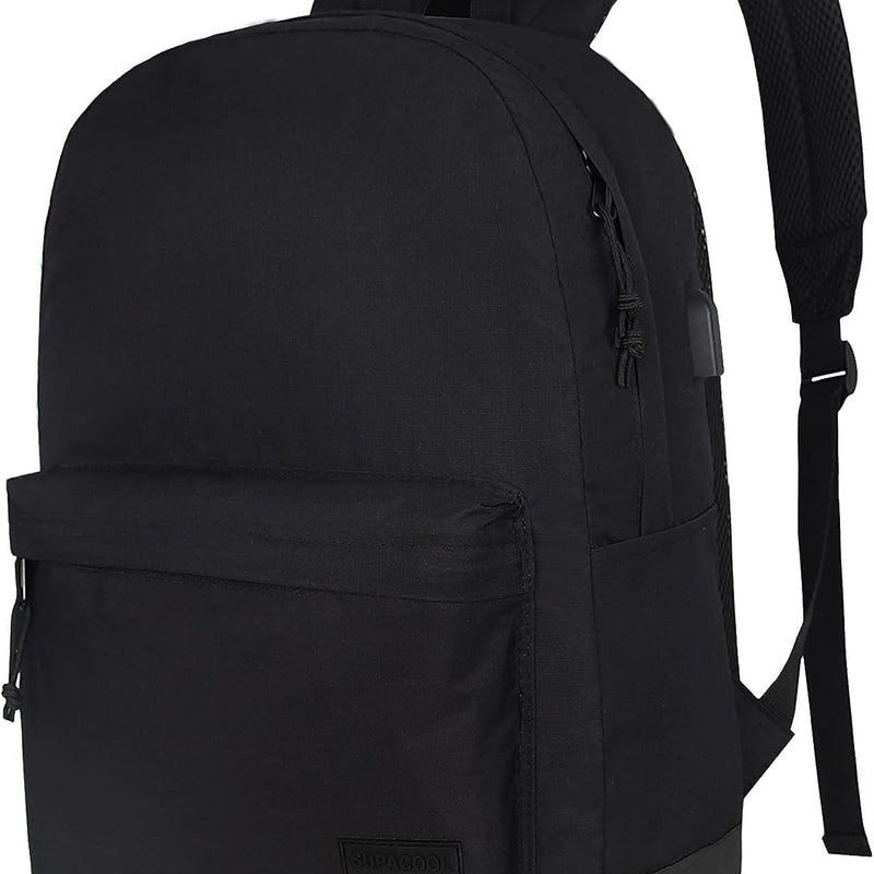 SUPACOOL Casual Laptop Backpack for Men and Women, Work backpack, Black Backpacks, College School Backpack for Boys and Girls, Lightweight Travel Back Pack(Black)