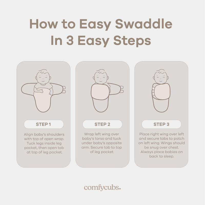 Comfy Cubs Easy Swaddle Blanket, 3 Pk S Velcro Swaddle Blush Mauve Mulberry | 100% Cotton Newborn Wrap for 0-3 Months Infants, with Adjustable Velcro, Breathable and Durable Sleep Sack for Babies