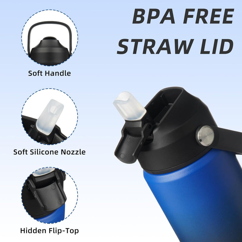 BJPKPK 18oz Insulated Water Bottle, Stainless Steel Bottle with Straw Lid | Soft Silicone Nozzle, Keep Cold & Hot, Leak-Proof BPA-Free Metal Bottle with Flex Handle for Travel, Gym & Everyday Hydration