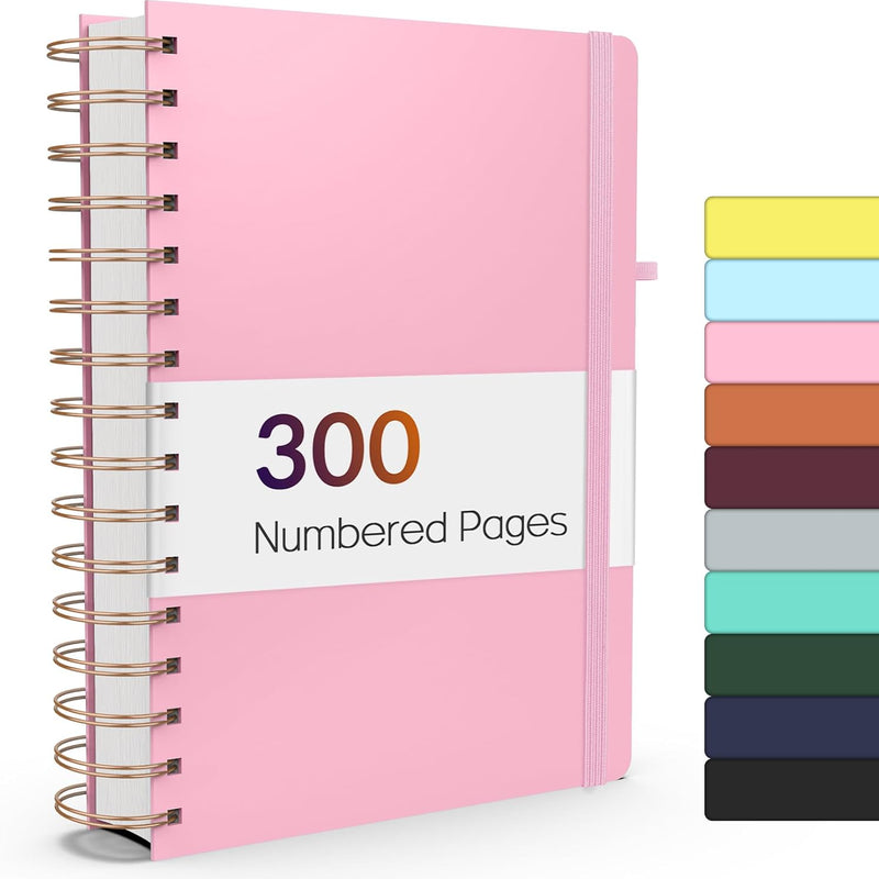 Forvencer Lined Spiral Journal Notebook with 300 Numbered Pages, B5 College Ruled Thick Journals for Writing with 100GSM Paper, Hardcover Notebooks with Contents for Work, School, Women, Men, Black
