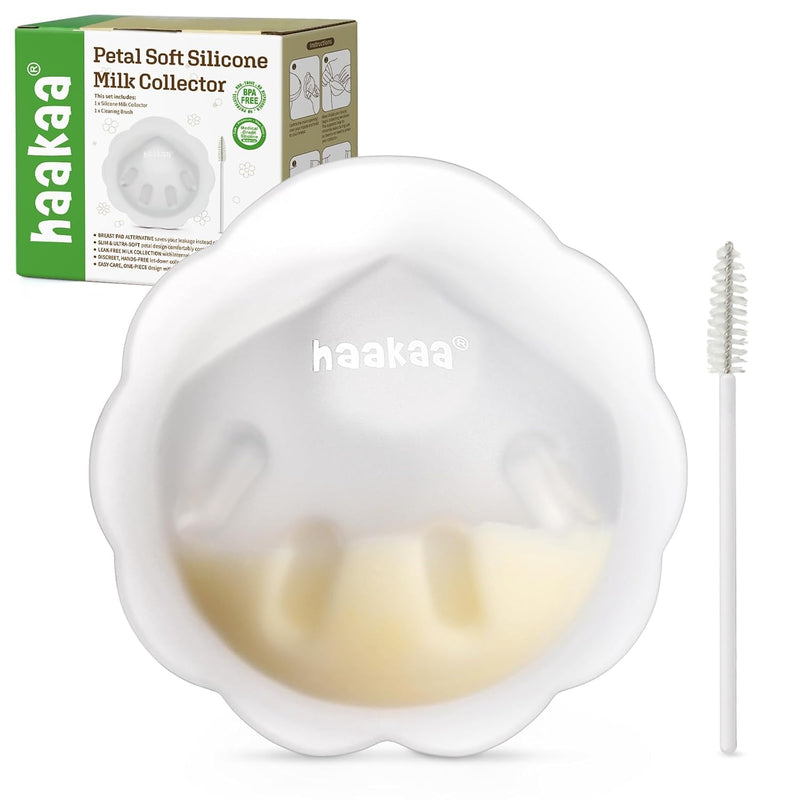 haakaa Petal Soft Silicone Milk Collector for Breastfeeding - 2PCS | Discreet Leak-Protection Breast Milk Saver, Reusable Breast Shells Milk Collection Cup for Breastfeeding with Cleaning Brush