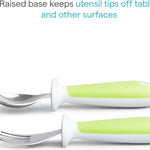 Munchkin® Raise™ Toddler Fork and Spoon Utensil Set, Rest Keeps Tip Off Table, BPA Free, 4 Pack, Blue/Green