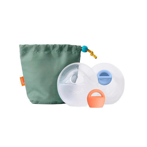 Boon Trove Silicone Manual Breast Pump - Discreet Milk Collector - 2 Count | Hands Free Breast Pump, Includes Canvas Travel Pouch, Breastfeeding Essentials, Passive Suction, Collects Up To 3 Ounces