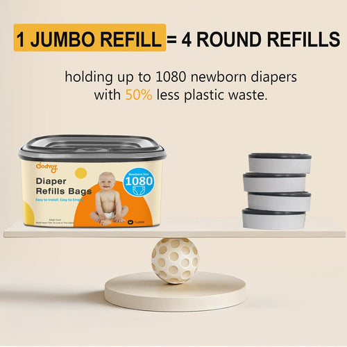Jumbo Square Diaper Bags Fits Diaper Genie Classic,Compact,Select | Diaper Pail Refill Bags Holds up to 1080 Newborn-Sized Diapers, Odor Control & Durable Disposal Refill, Plant Scented 2 Pack