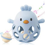 ChooKaChoo 2-in-1 Baby Teething Rattle Toy for infants 3-12 months, 100% food-grade silicone, easy to hold, soothing & developmental, BPA free, blue