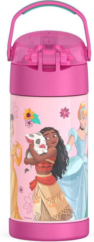 THERMOS FUNTAINER Water Bottle with Straw, 12oz, Princesses | Kids Stainless Steel Insulated Water Bottle, Keeps Drinks Cold Longer for School & Play, BPA-Free