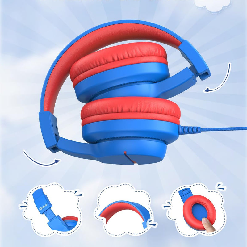 iClever Kids Over-Ear Headphones with Safe Volume Limited and HD Mic for School Travel and FunShare Foldable