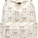 LOIDOU Backpack for Girls School Backpacks Bookbags for Elementary Middle School Women Laptop Backpacks (Bow tie Beige, L-17)