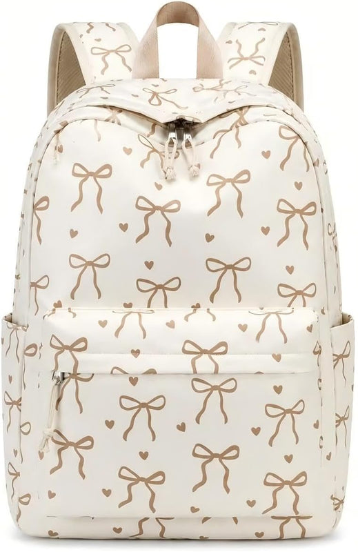 LOIDOU Backpack for Girls School Backpacks Bookbags for Elementary Middle School Women Laptop Backpacks (Bow tie Beige, L-17)