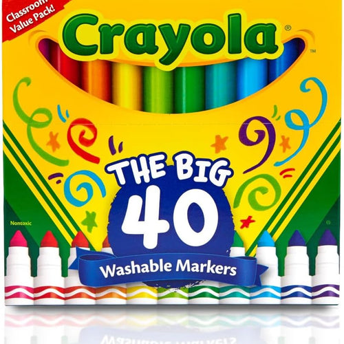 Crayola Ultra Clean Washable Markers (40ct), Teacher School Supplies for Kids, Broad Line Colored Markers, Art Marker Set, Ages 3+