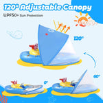 LAYCOL Baby Pool Float with Canopy UPF50+, 120°Adjustable Sun Protection and Anti-Tip Safety Seat, Inflatable Toddler Floaties Infant Pool Float with Animal Pool Toys, Baby Beach Essentials for 6-36M