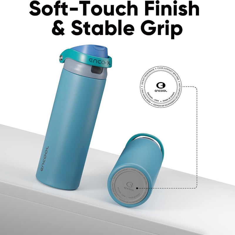ENCOOL Leakproof Insulated Water Bottle with Straw Dual-Sip Water Bottle Bag-Safe Design for Work, Commute & Gym – Keeps Drinks Cold All Day, 24 oz, Teal Blue