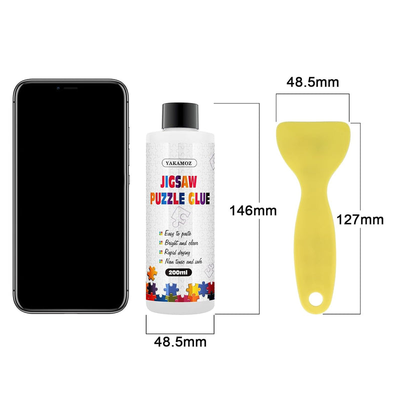 YAKAMOZ Clear Jigsaw Puzzle Glue with Precision Applicator – Non-Toxic, Quick Dry & Water-Soluble for Puzzles up to 5000 Pieces (200ML)