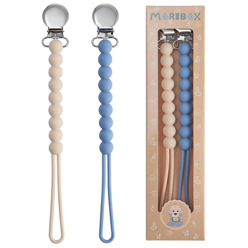 Pacifier Clips Baby Girls - MORIBOX Paci Clip Soothe Baby Binky Holder for Shower Birthday Gift 2 Pack | Food Grade Silicone, One Piece Design, Soother Binky Holder, Teething Relief, Baby Shower, Birthday, Christmas, Baby Registry
