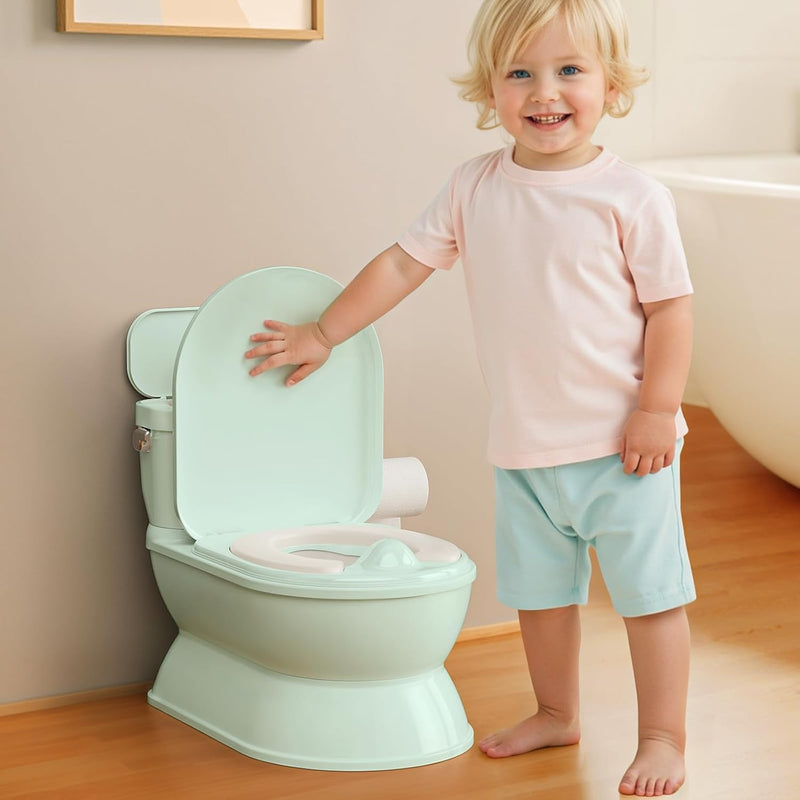 CheerTry Toddler Potty Training Toilet, Larger Potty Chair, Detachable Seat | Suitable for Boys & Girls Ages 1-3, with Flushing Sound, Wipes Storage, Toilet Lid & Toilet Paper Holder - Grey