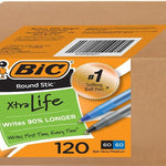 BIC Round Stic Xtra Life Ballpoint Pens, 1mm, Black & Blue, Pack of 60 | Bulk Pack of 30 Black & 30 Blue Pens, Office Essentials and Teacher Supplies for Back-to-School Classrooms