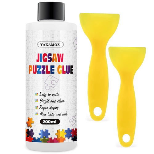 YAKAMOZ Clear Jigsaw Puzzle Glue with Precision Applicator – Non-Toxic, Quick Dry & Water-Soluble for Puzzles up to 5000 Pieces (200ML)