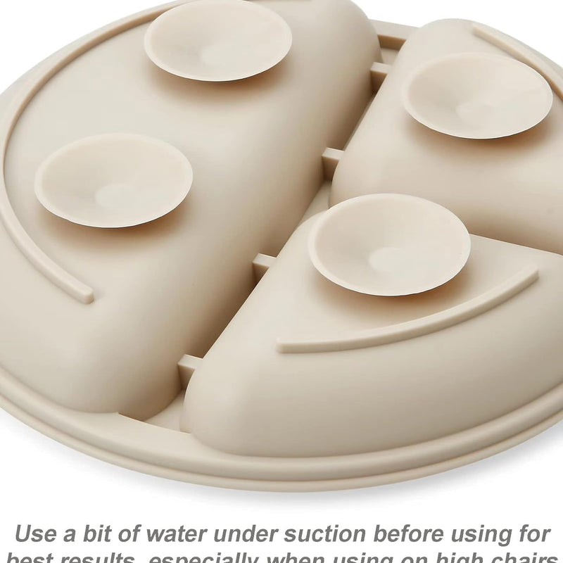 PandaEar Silicone Baby Feeding Set with Divided Suction Plate | 2 Pack Suction Plates, 2 Pack Tiny Cups, 2 Spoons & 2 Forks, Baby Led Weaning, Self Feeding Utensils, Light Tan/Walnut