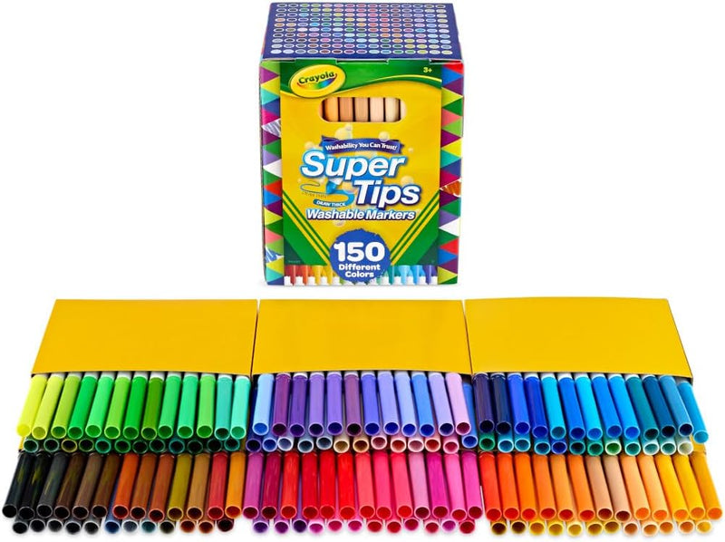 Crayola Super Tips Marker Set (150ct), Teacher Classroom Must Haves, Homeschool Supplies, 2-in-1 Fine Point & Broad Line Markers for Kids, 3+