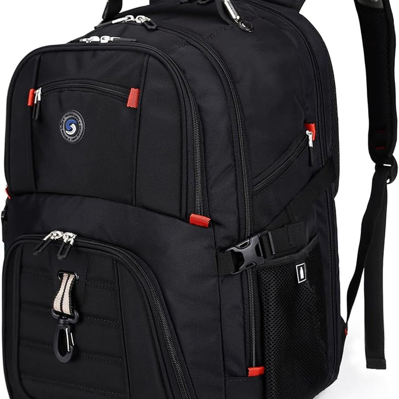 SHRRADOO Extra Large 50L Travel Laptop Backpack with combination lock, College Backpack Airline Approved Business Work Bag Fit 17 Inch Laptops for Men Women,Black