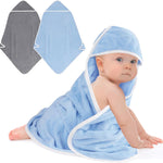 Hooded Towel for Newborn, 2 Pack Soft Coral Fleece Baby Towels | Ultra Absorbent Bath Cloths Bulk for Infants, Toddlers, Newborn Essential- 30 x 30 inch - Grey & Blue