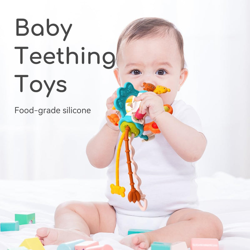 Baby Airplane Travel Toy for Toddlers 1-3, Silicone Pull String Sensory Toy | Airplane Travel Essential for Baby Infant Flights, Car Rides and Stroller Carseat,Silicone Pull String Toy for Toddler 1 2 3